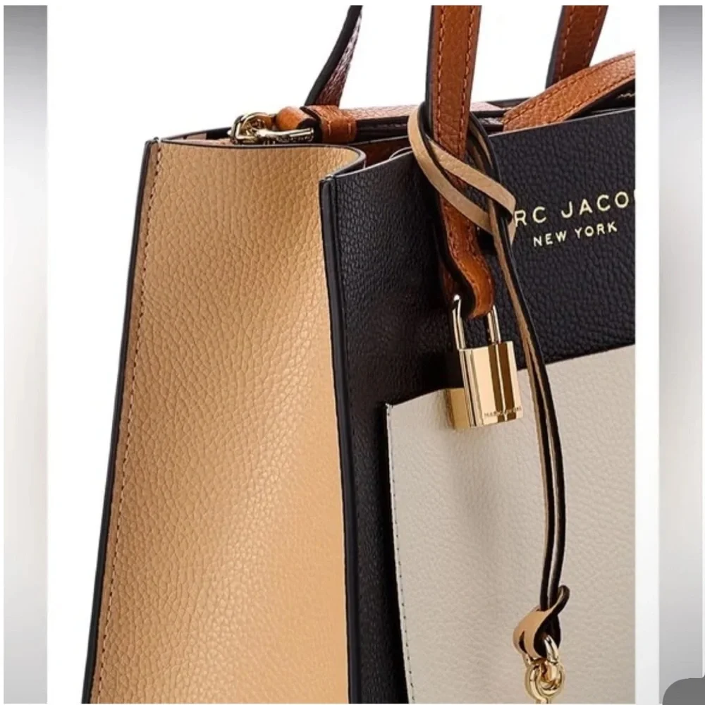 Marc Jacobs Black, Cream & Tan Leather Structured Tote - Picture 3 of 6